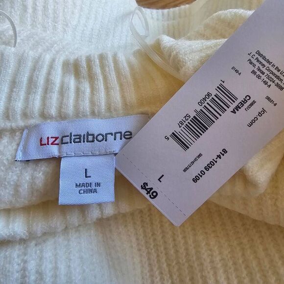 Liz Claiborne womens Sz L cream knit pullover sweater - Picture 6 of 7